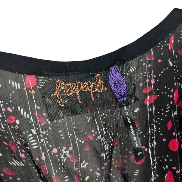 Free People Smocked Black V Neck Shimmer Cap Sleeve Y2K Mini Dress S - Picture 6 of 8